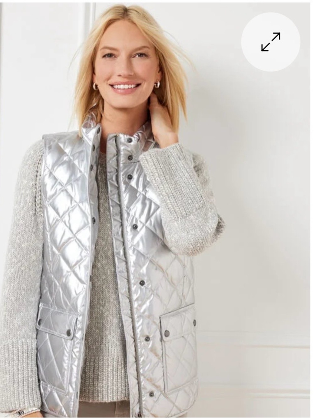 Talbots Plus 2X Silver Metallic Quilted Down Puffer Vest NWT